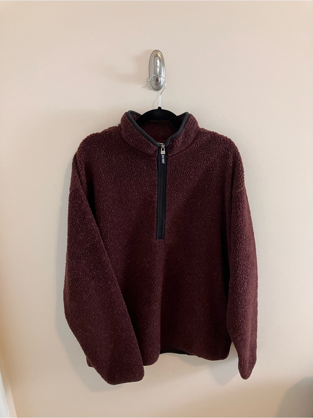 Old Navy Sherpa Quarter Zip Fleece Pullover in Burgundy/Gray/Grey Extra Large